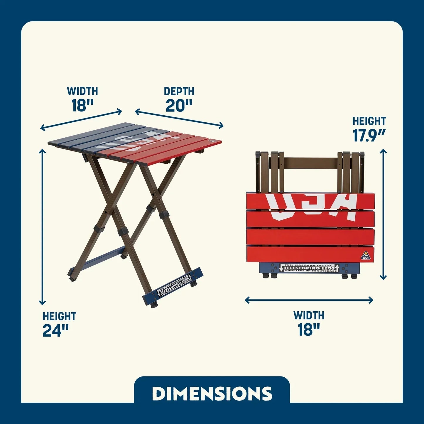 Compact Camp Table 20™ - USA Anniversary Deluxe - Outdoor Kitchen Prep
